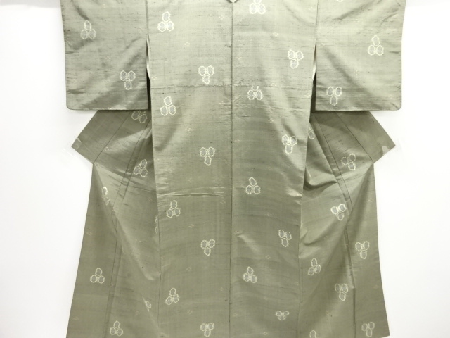 JAPANESE KIMONO / ANTIQUE KIMONO / SILK / TSUMUGI / WOVEN KIKKO WITH FLOWER